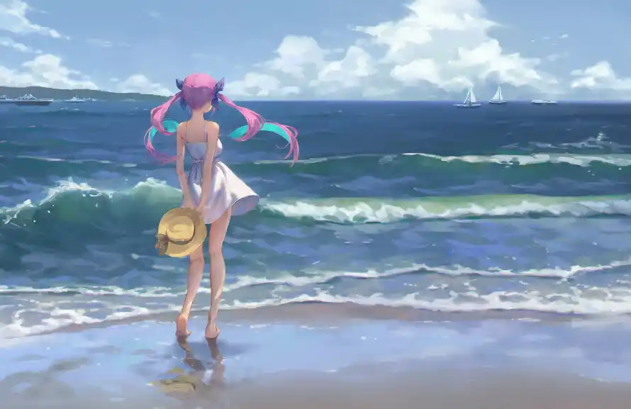 4k少女壁纸 - 海边 - 电脑壁纸 - wallpaper「哲风壁纸」