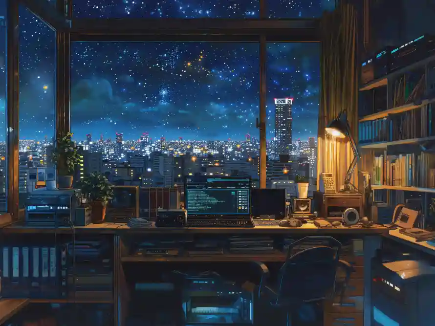 4k书房壁纸 - 夜晚 - 电脑壁纸 - wallpaper「哲风壁纸」