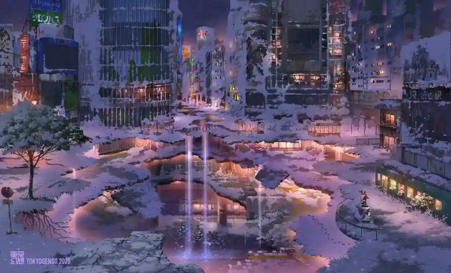 3k东京幻想壁纸-雪天的城市和-壁纸推荐「哲风壁纸」