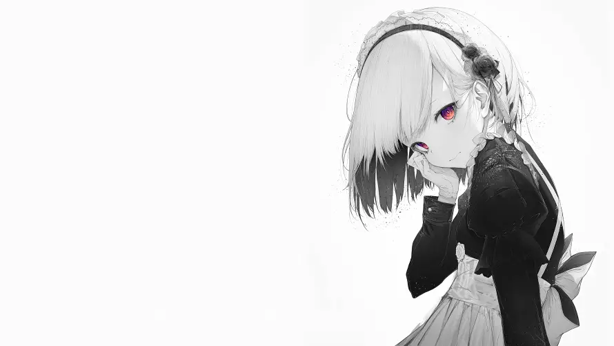 4k少女壁纸 - 红瞳 - 黑白 - wallpaper「哲风壁纸」