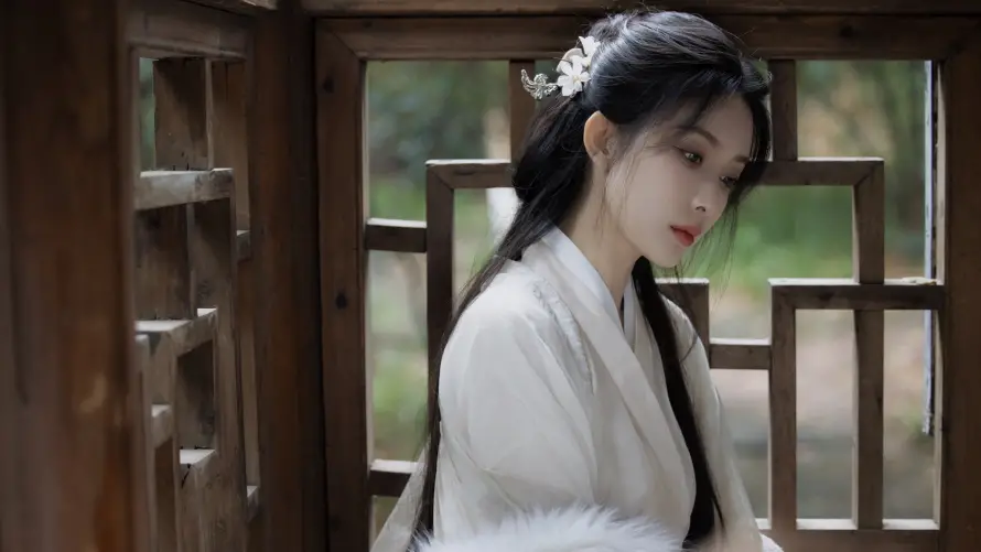 4k女明星壁纸 - 孟子义 - 古典美女 - 古装白衣「哲风壁纸」