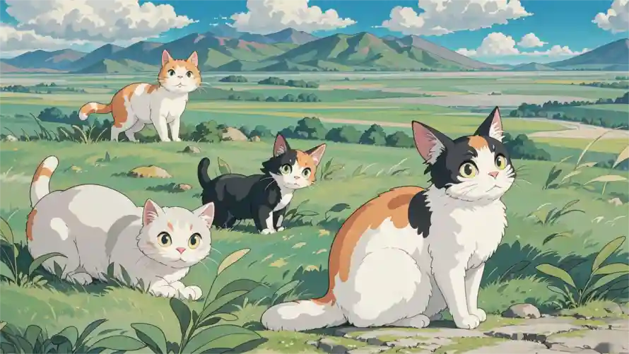 2k可爱壁纸-可爱猫咪壁纸和猫-草地嬉戏免费下载「哲风壁纸」