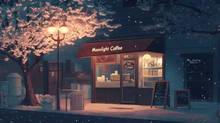 4k咖啡壁纸 - 夜景 - 梦幻 - 樱花「哲风壁纸」