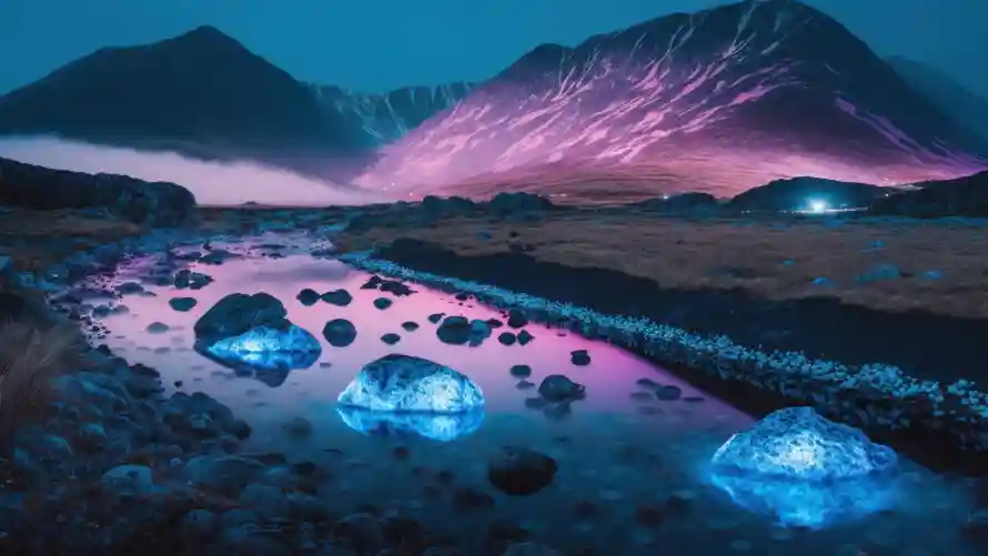 4k溪水壁纸 - 风景 - 高山 - 梦幻夜色「哲风壁纸」