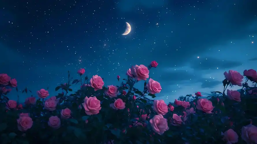 8k夜空壁纸-唯美花卉和月亮-月夜美景壁纸分享「哲风壁纸」