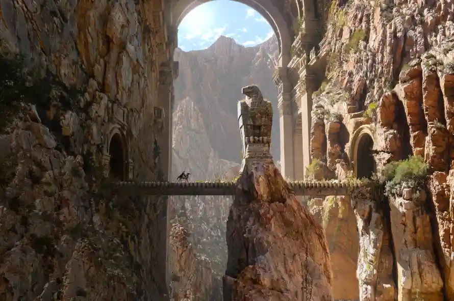 2k景观壁纸-奇幻峡谷和桥-峡谷建筑热门的壁纸「哲风壁纸」