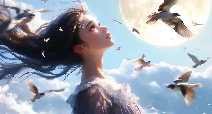 4k可爱壁纸 - 天空 - 女孩 - 清纯「哲风壁纸」