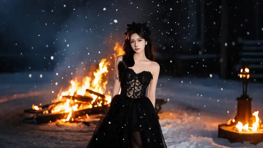 4k人物壁纸-雪地 - 礼服-免费下载「哲风壁纸」