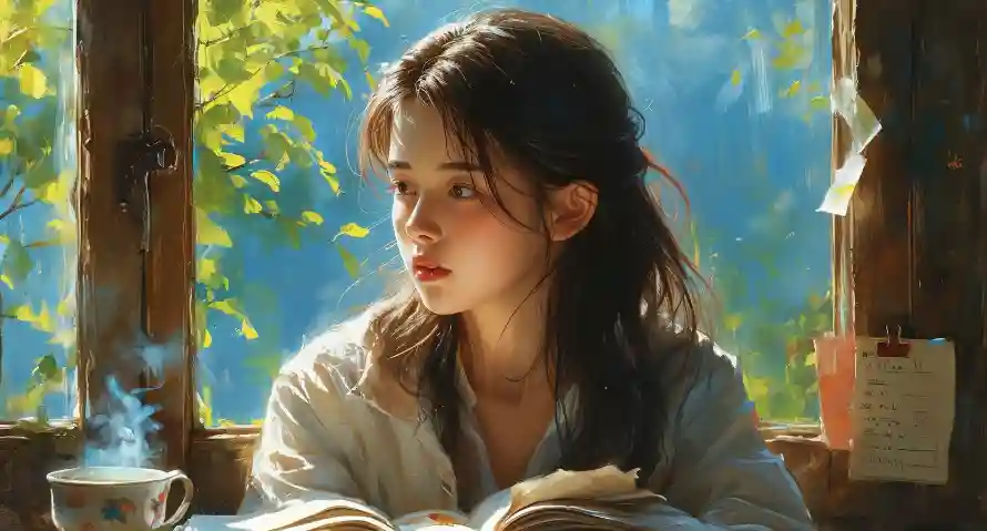 2k可爱壁纸-窗边阅读和美女-热门的壁纸「哲风壁纸」