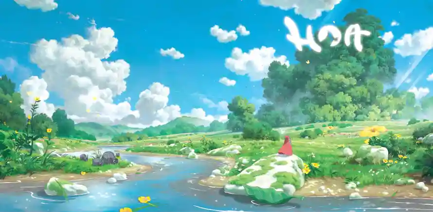 4k动漫壁纸-卡通风景与河流草地-田园场景「哲风壁纸」