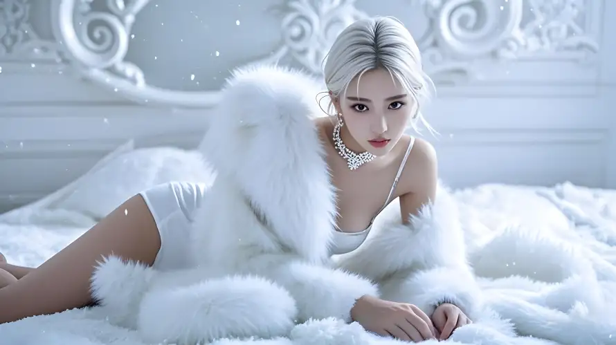 3k性感壁纸-白色毛绒与美女-热门的壁纸「哲风壁纸」