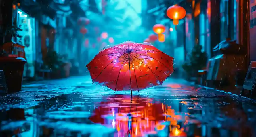 2k唯美壁纸-红灯笼和艺术-积水倒影免费下载「哲风壁纸」