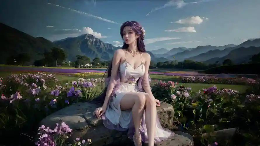 4k背景壁纸-户外场景和花海-紫发美女壁纸推荐「哲风壁纸」