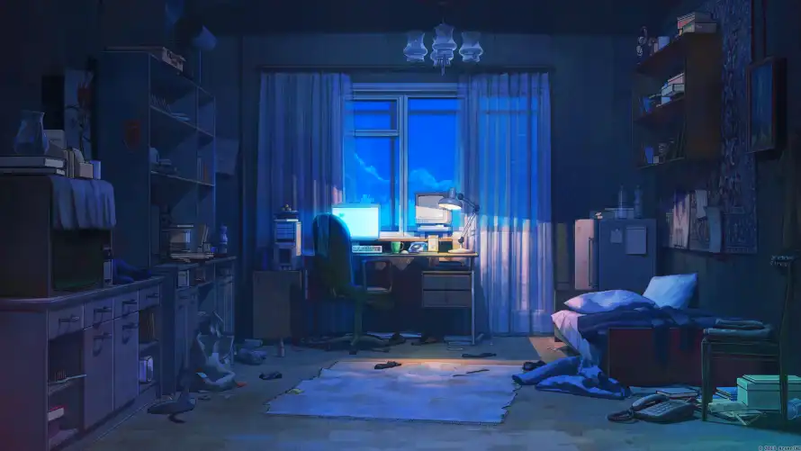 4k动漫壁纸 - 夜 - 房间 - 深夜「哲风壁纸」