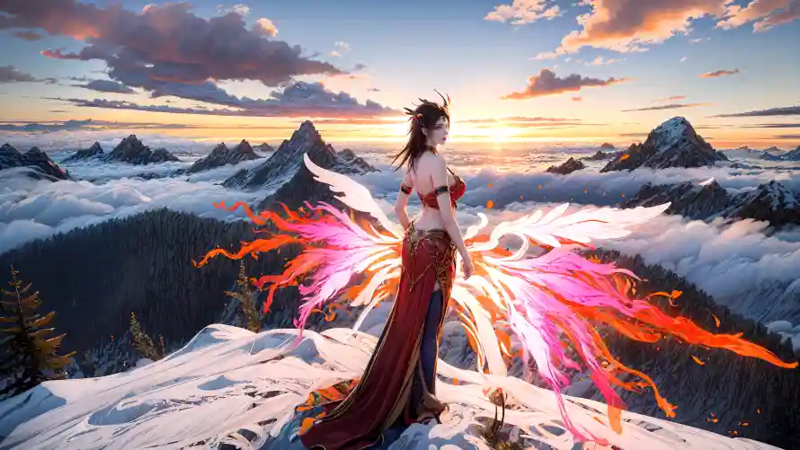 4k美杜莎壁纸 - 云海风景 - 斗破苍穹 - 火焰羽翼「哲风壁纸」
