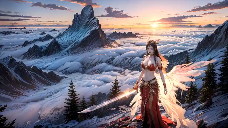 4k美杜莎壁纸-云海山峰壁纸和人物形象-奇幻场景「哲风壁纸」
