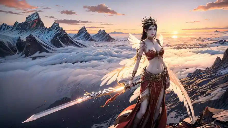 4k美杜莎壁纸 - 云海背景 - 奇幻场景 - 持剑角色「哲风壁纸」