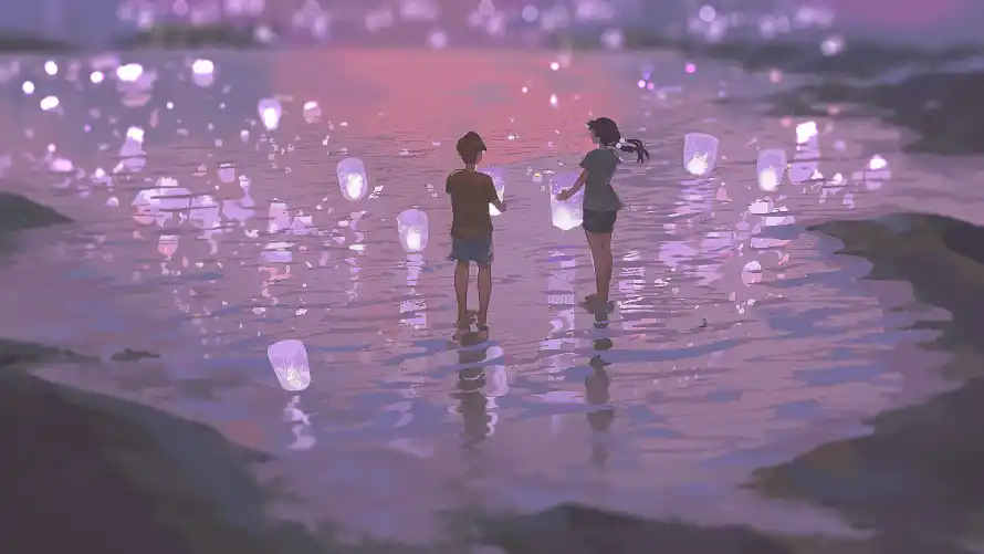4k人物壁纸 - 动漫 - 夜景 - 孔明灯「哲风壁纸」 4k人物壁纸 - 动漫 - 夜景 - 孔明灯「哲风壁纸」