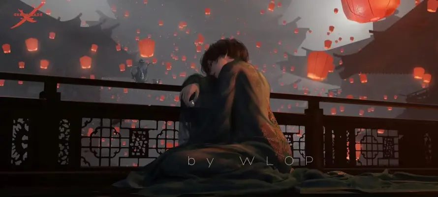 2k古风壁纸-孔明灯和小绿-WLOP壁纸分享「哲风壁纸」