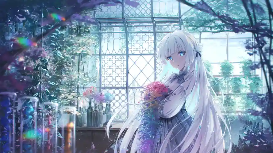 4k动漫壁纸 - 少女 - 背景 - 花卉「哲风壁纸」