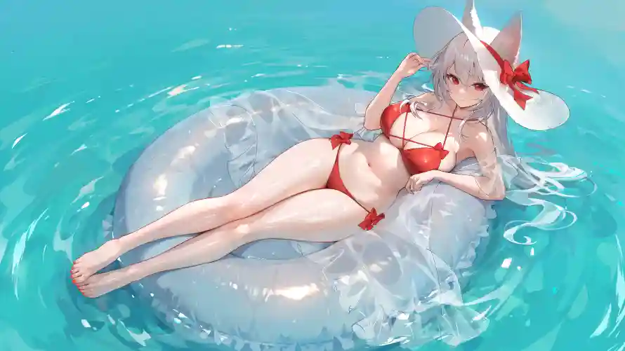 4k动漫壁纸 - 泳池 - 漂浮 - 美女「哲风壁纸」