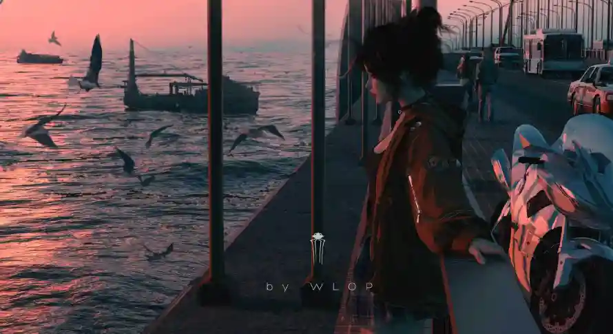 4k云虫壁纸 - 女孩 - 海景 - 飞鸟「哲风壁纸」