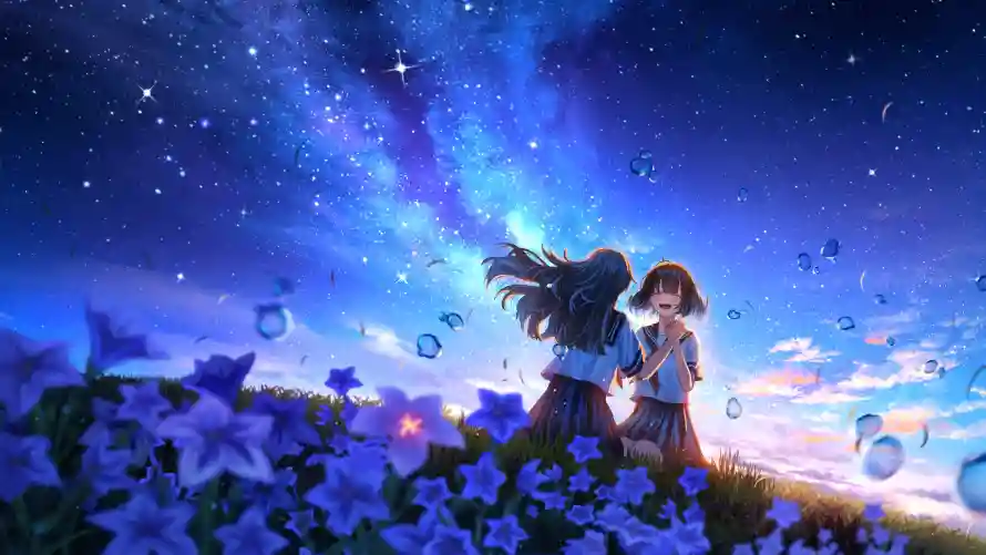 4k动漫壁纸 - 少女 - 星空 - 花海「哲风壁纸」