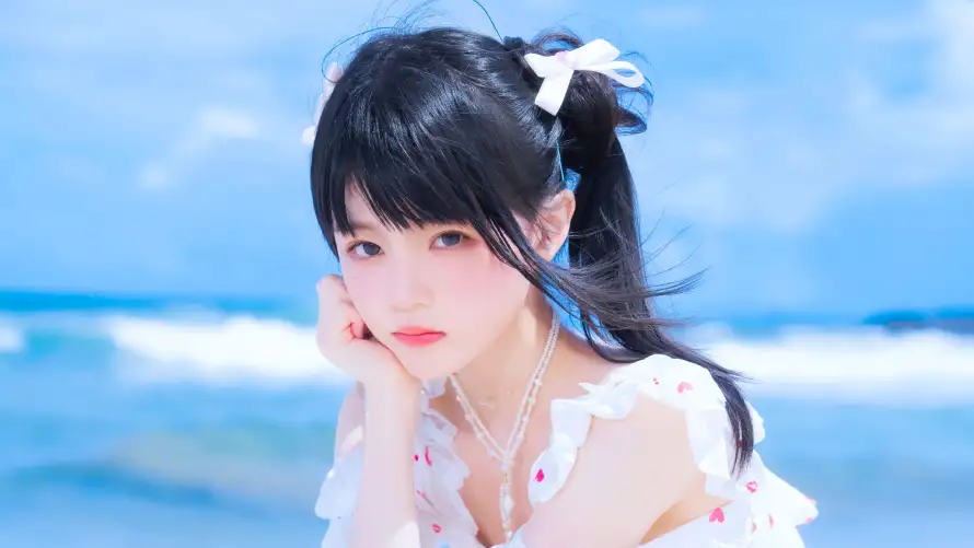 4k美女壁纸 - 海 - 双马尾 - 清新风「哲风壁纸」