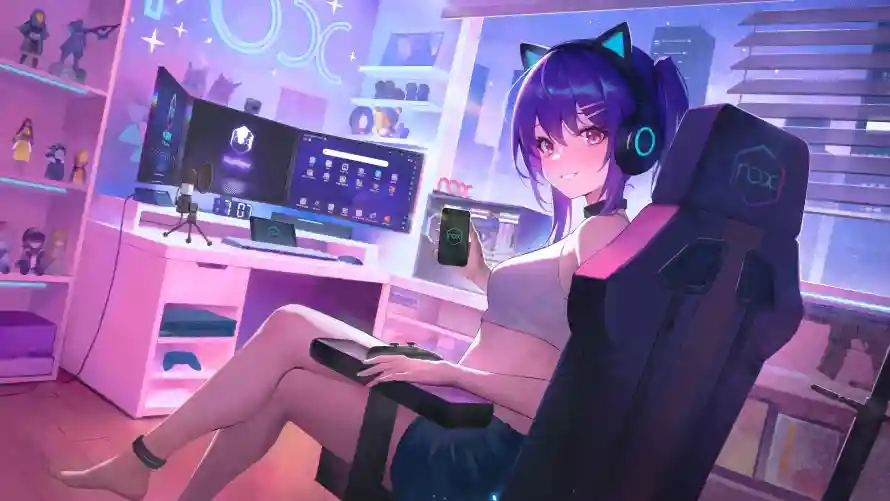 4k动漫壁纸 - 少女 - 电脑 - 耳机「哲风壁纸」