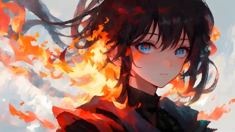 4kAI壁纸 - 少女 - 火焰 - 酷炫「哲风壁纸」