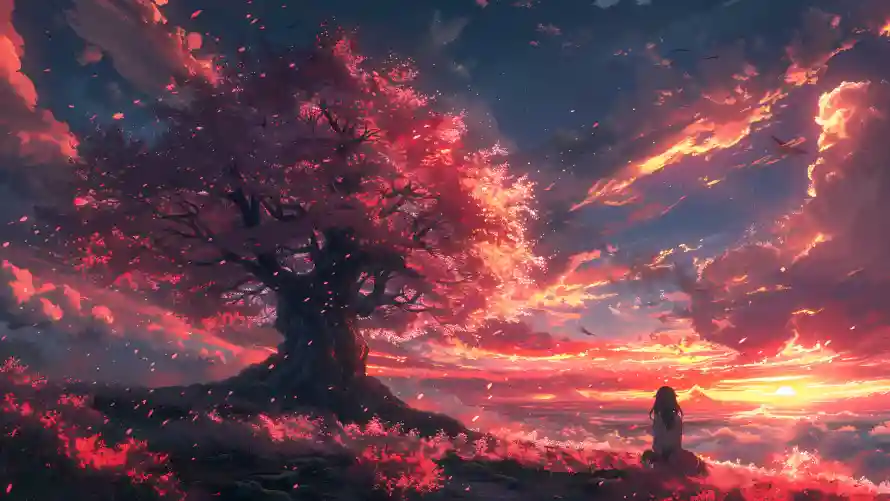 4k人物壁纸 - 云 - 树 - 夕阳「哲风壁纸」