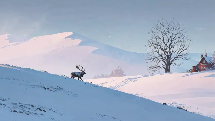 4kAI壁纸 - 小屋 - 雪景 - 驯鹿「哲风壁纸」 4kAI壁纸 - 小屋 - 雪景 - 驯鹿「哲风壁纸」