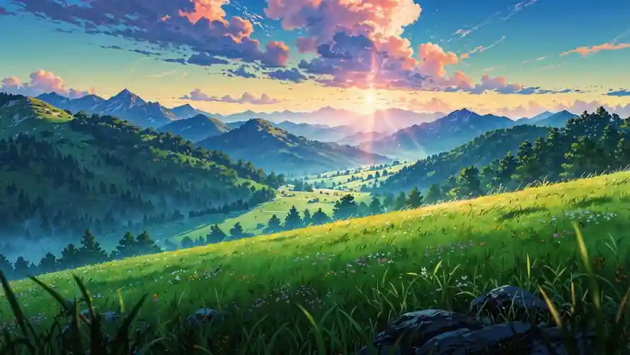 4k动漫壁纸 - 山峦 - 日出 - 美景「哲风壁纸」
