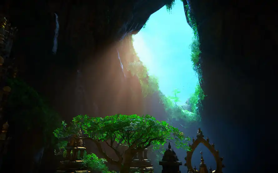 3k神秘壁纸-奇幻场景 - 绿植-洞穴景观热门的壁纸「哲风壁纸」
