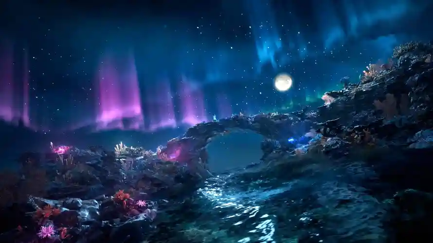 4k极光壁纸 - 珊瑚礁 - 夜晚的海 - 奇幻场景「哲风壁纸」