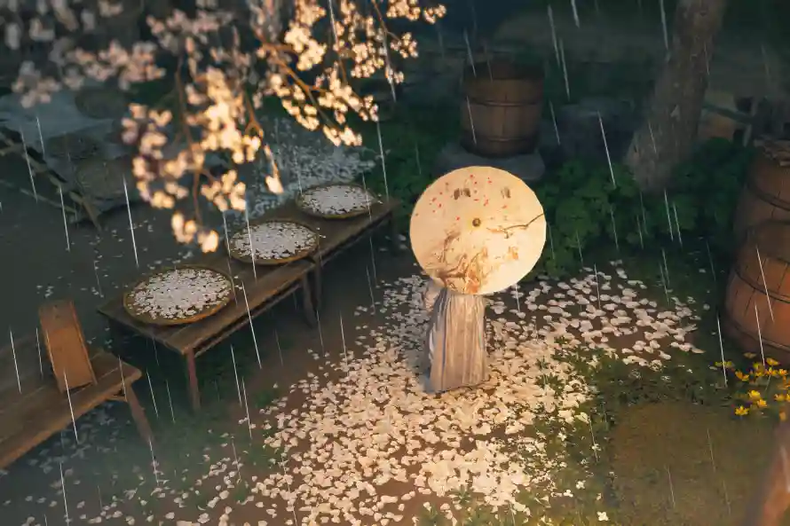 3k木桌壁纸-古风游戏和木桶-雨中场景热门的壁纸「哲风壁纸」