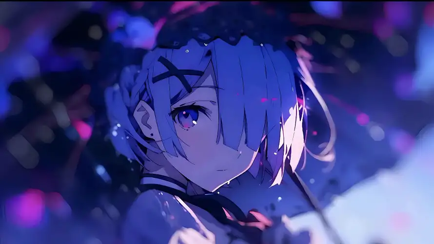 4k动漫壁纸 - 蕾姆 - 梦幻背景 - 蓝发少女「哲风壁纸」