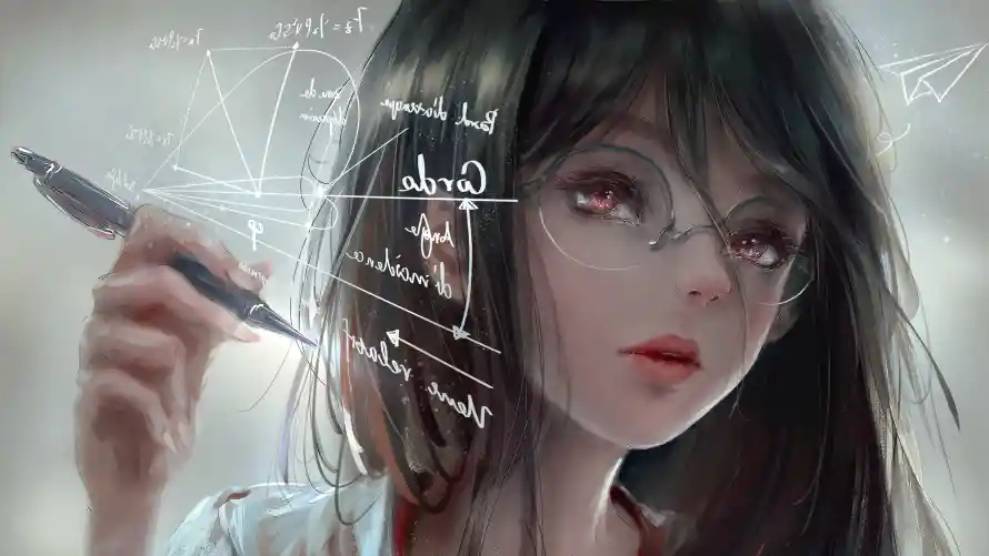 3k2K壁纸-绘画风和壁纸-持笔少女壁纸推荐「哲风壁纸」