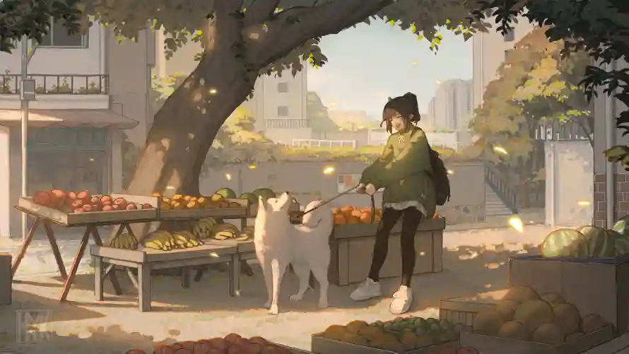 4k动漫壁纸 - 女孩 - 户外 - 集市「哲风壁纸」