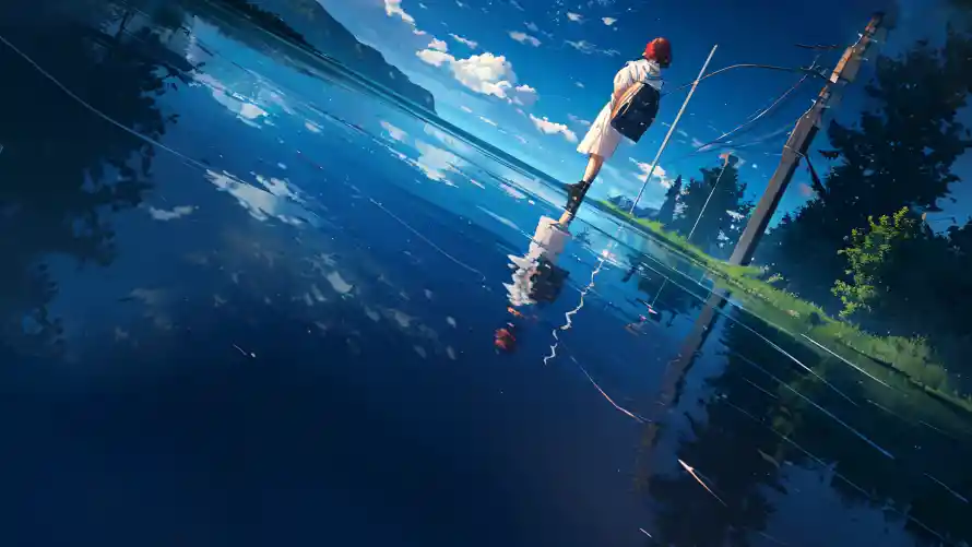 4k动漫壁纸-二次元 - 天空背景-水面倒影「哲风壁纸」