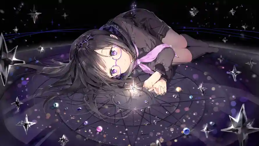 4k动漫壁纸-二次元 - 宇宙背景-少女躺姿「哲风壁纸」
