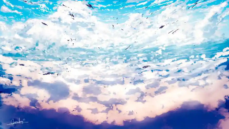 4k插画壁纸 - 二次元 - 云层光线 - 天空海洋「哲风壁纸」