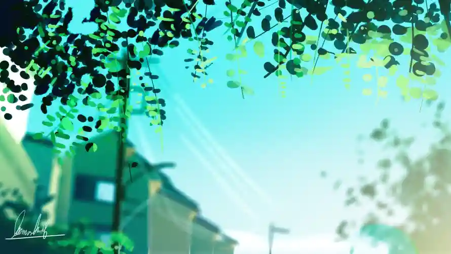 4k插画壁纸 - 绿叶 - 二次元 - 动漫场景「哲风壁纸」