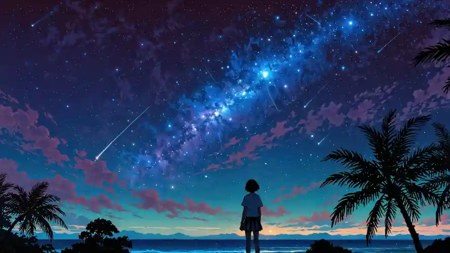 4k动漫壁纸 - 少年 - 星空 - 流星「哲风壁纸」