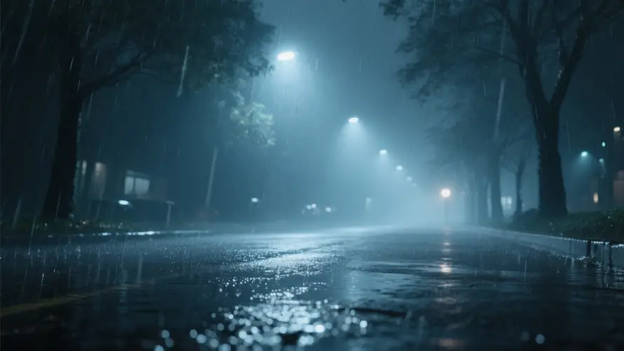 4k雨夜壁纸 - 孤独氛围 - 湿润路面 - 街道夜景「哲风壁纸」