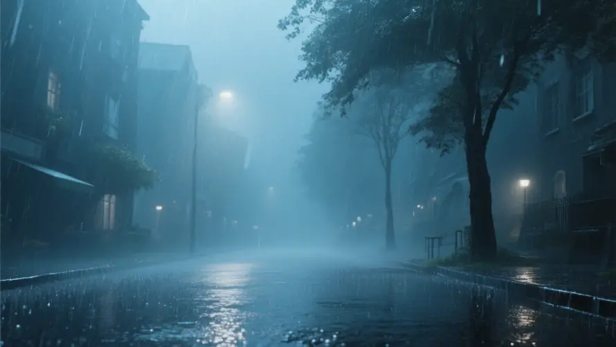 2k雨夜壁纸-孤独氛围 - 湿润路面-路灯夜景「哲风壁纸」