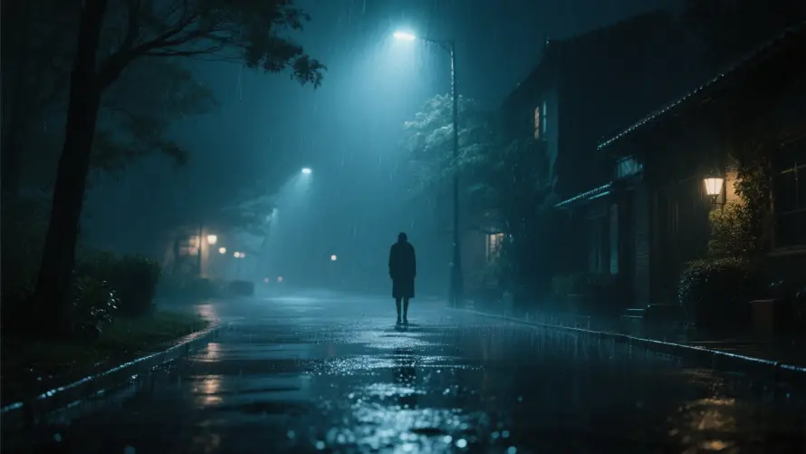 2k雨夜壁纸-夜晚街道 - 孤独氛围-孤独行走「哲风壁纸」