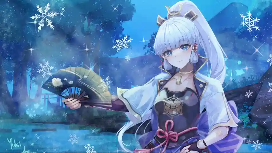 3k原神壁纸-冰雪森林壁纸和甘雨-蓝发美女壁纸推荐「哲风壁纸」