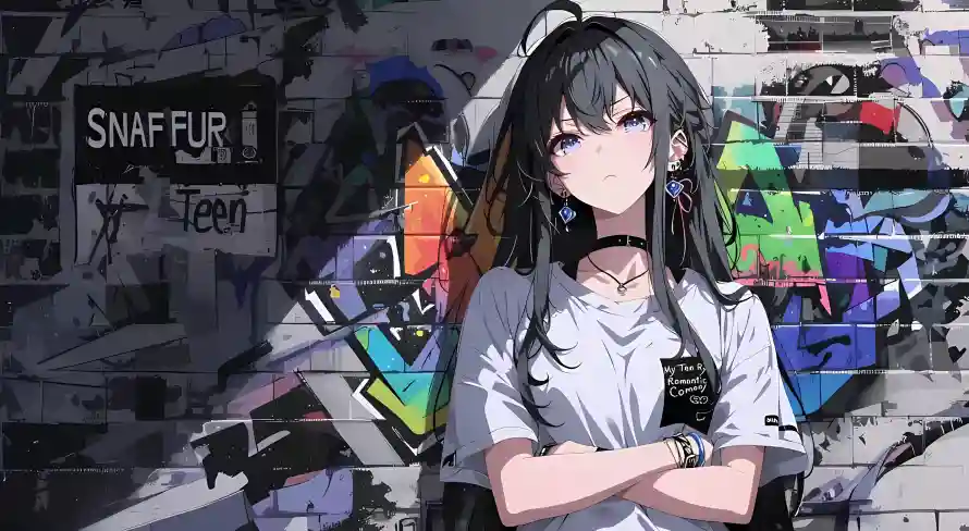 3k涂鸦墙壁纸-动漫少女和涂鸦女孩-街头涂鸦「哲风壁纸」