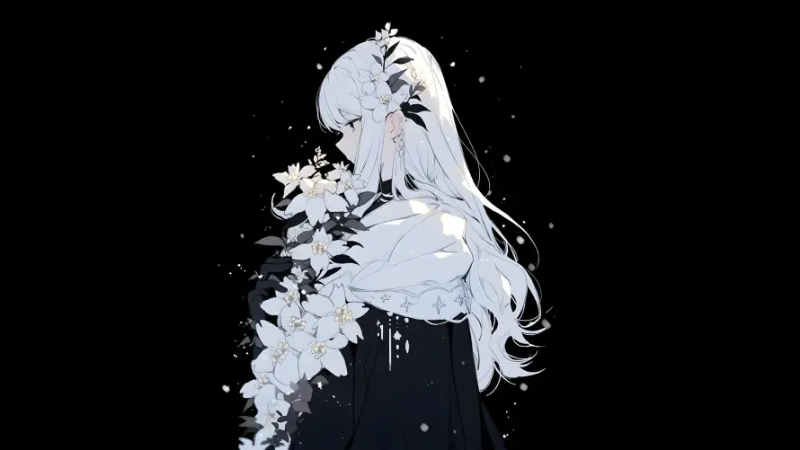 2k女孩壁纸-二次元壁纸和暗夜花卉-花卉元素「哲风壁纸」